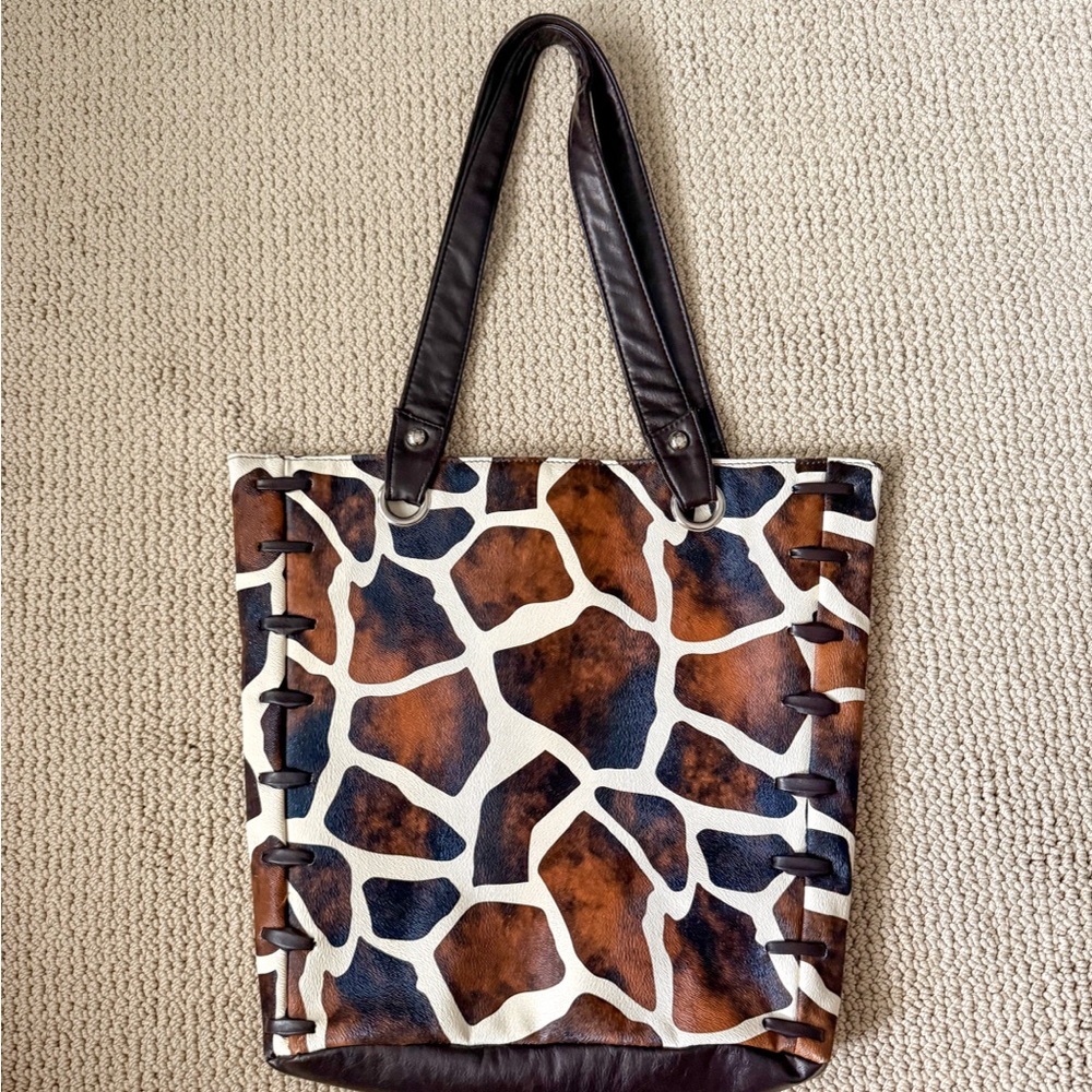 Brown and White Patterned Tote Bag